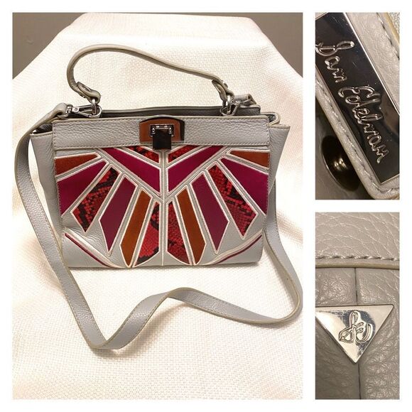 Exotic Sam Edelman stone grey pebbled leather snake embroidered geometric - Picture 1 of 7